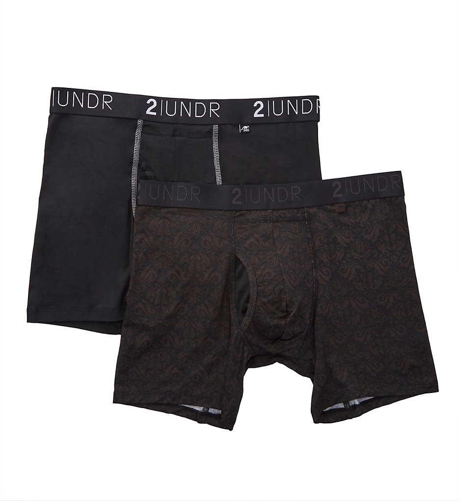 2UNDR 2U012B Swing Shift 6 Inch Boxer Briefs - 2 Pack (Black/Rococo)