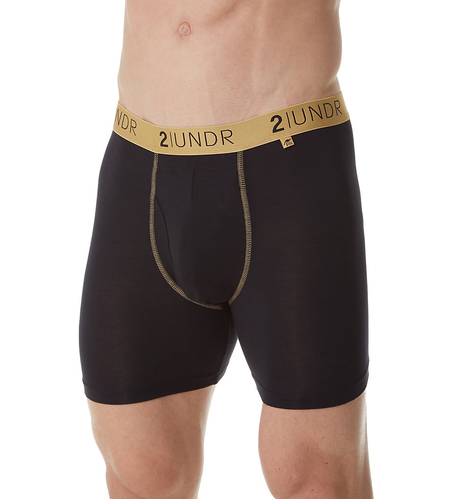 2UNDR 2U01BB Swing Shift Modal Stretch 6 Inch Boxer Briefs (Black/Gold)