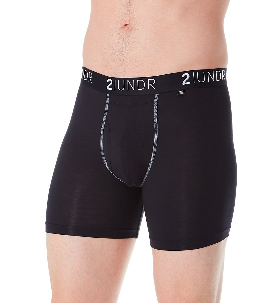 2UNDR 2U01BB Swing Shift Modal Stretch 6 Inch Boxer Briefs (Black/Grey)
