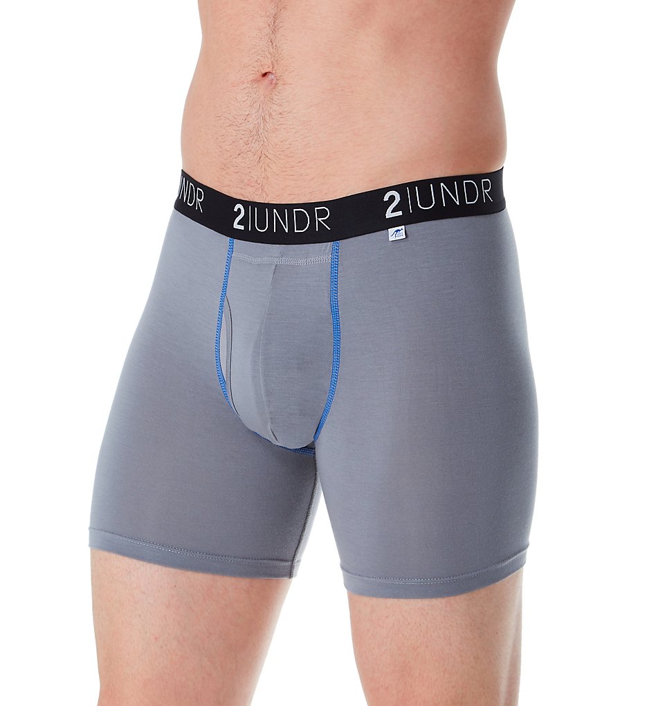 2UNDR 2U01BB Swing Shift Modal Stretch 6 Inch Boxer Briefs (Grey/Blue)