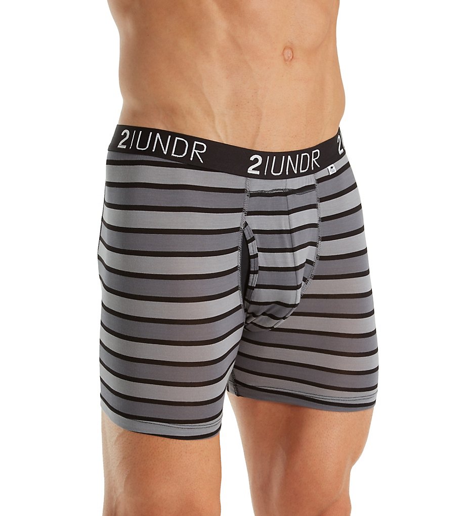 2UNDR 2U01BB-S Swing Shift Stretch 6 Inch Stripe Boxer Briefs (Black Stripes)