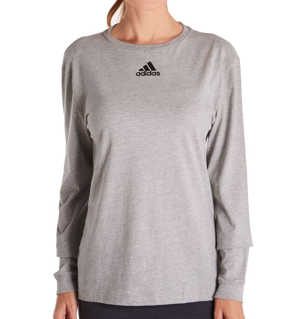 Amplifier Cotton Long Sleeve Crew Neck Tee Medium Grey Heather S by Adidas