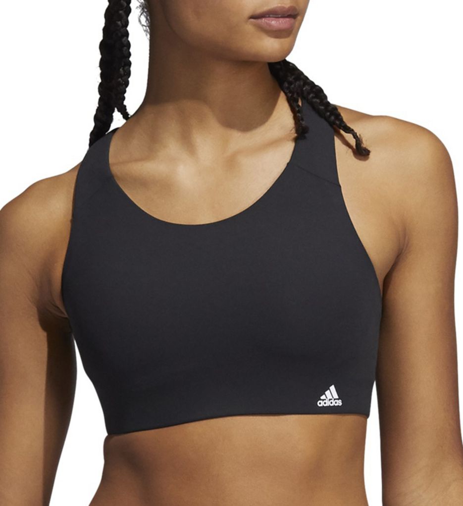 Calvin Klein Performance medium impact v-neck racerback seamless sports bra  with removable cups in black