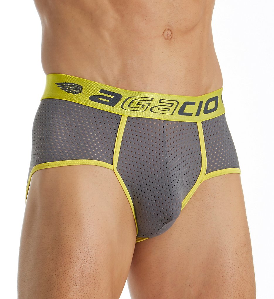 Agacio AG6818 Warm Low Rise Mesh Large Pouch Briefs (Grey)