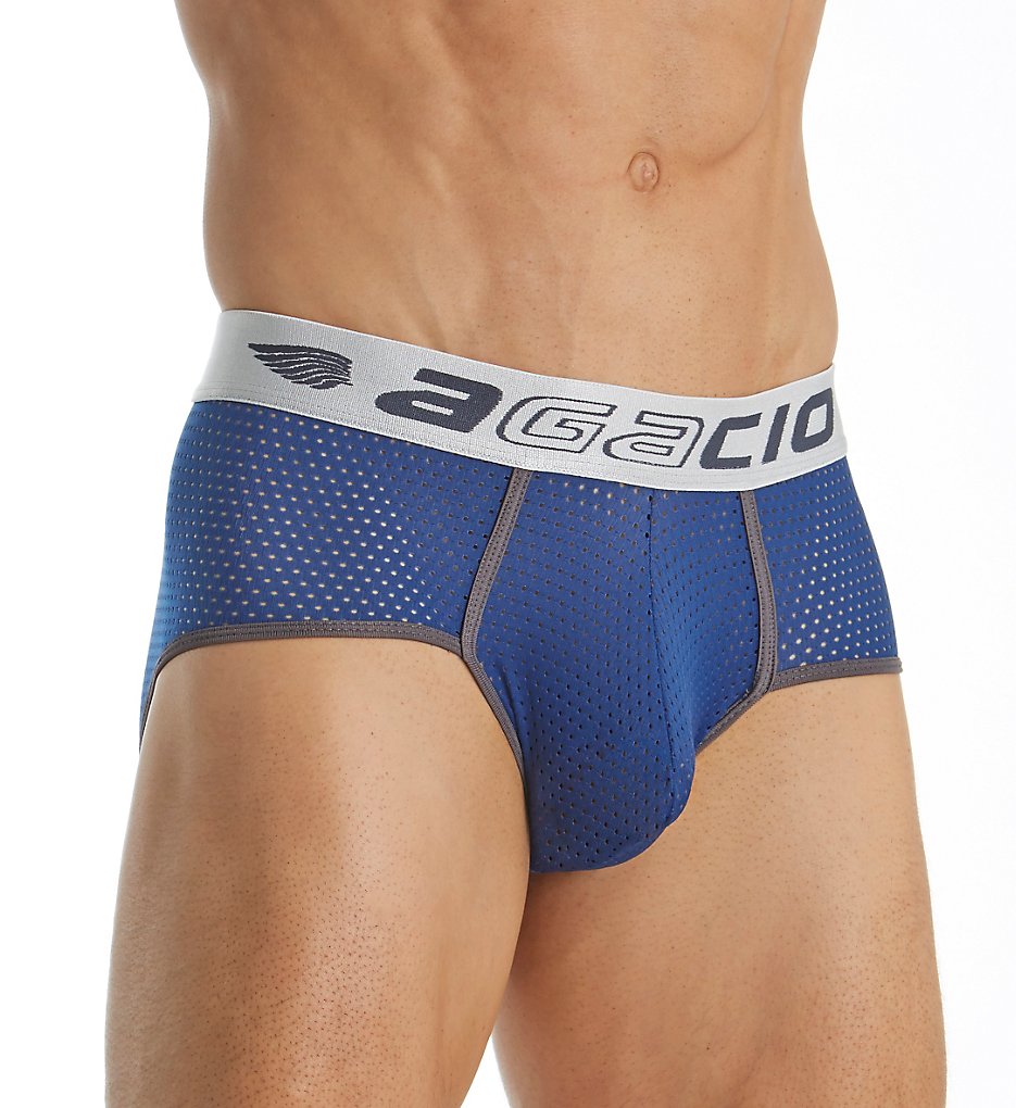 Agacio AG6818 Warm Low Rise Mesh Large Pouch Briefs (Navy)
