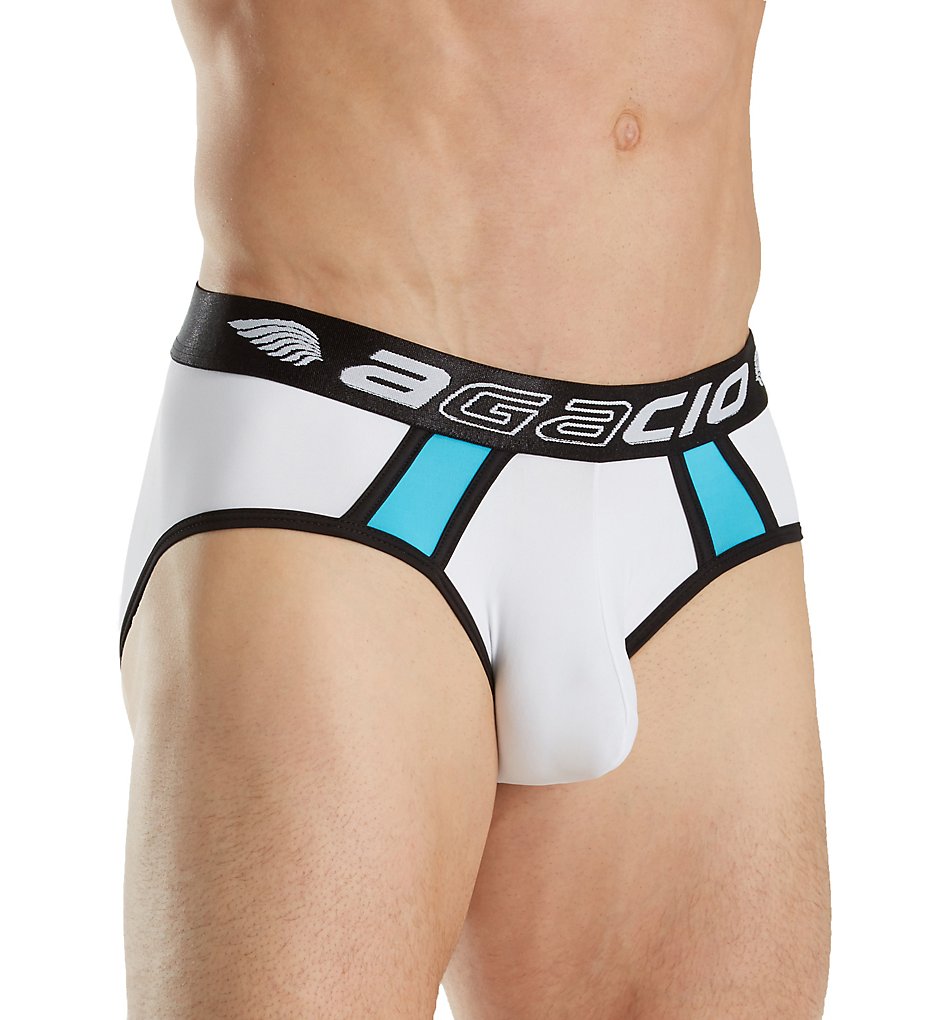 Agacio AGJ004 Structure Large Pouch Bikini Briefs (White/Turquoise)