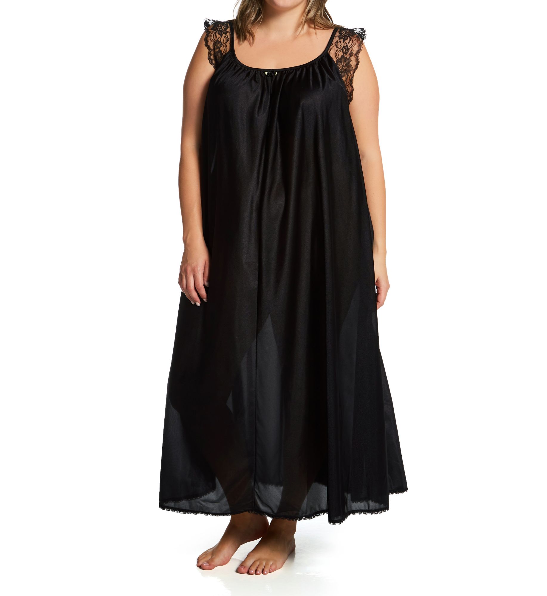 Amanda Rich Women's Plus Lace Cap Ankle Length Gown in Black | Size: 2X | HerRoom.com