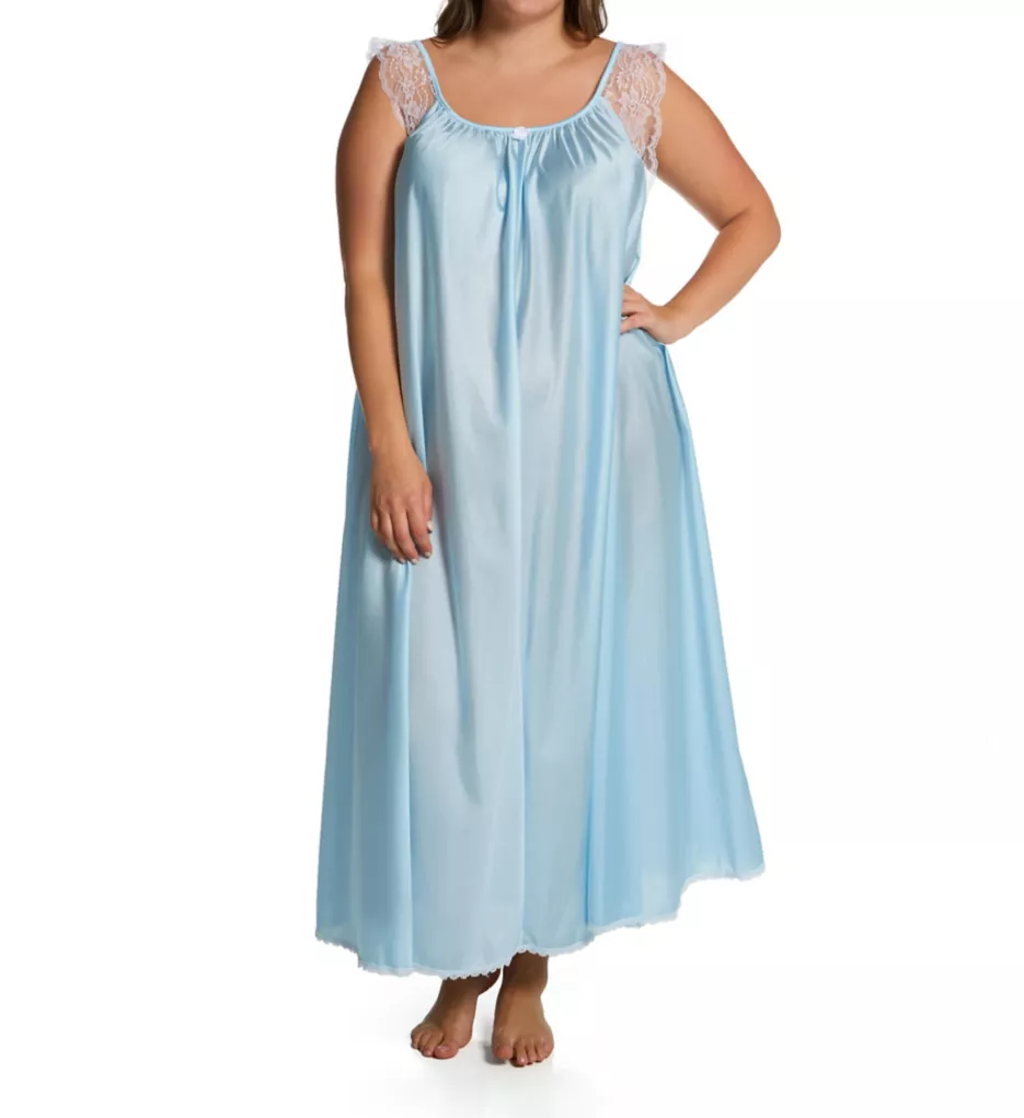 Plus Lace Cap Ankle Length Gown Blue XL