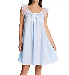 Short Sleeve with Lace Trim Cotton Gown Light Blue XS
