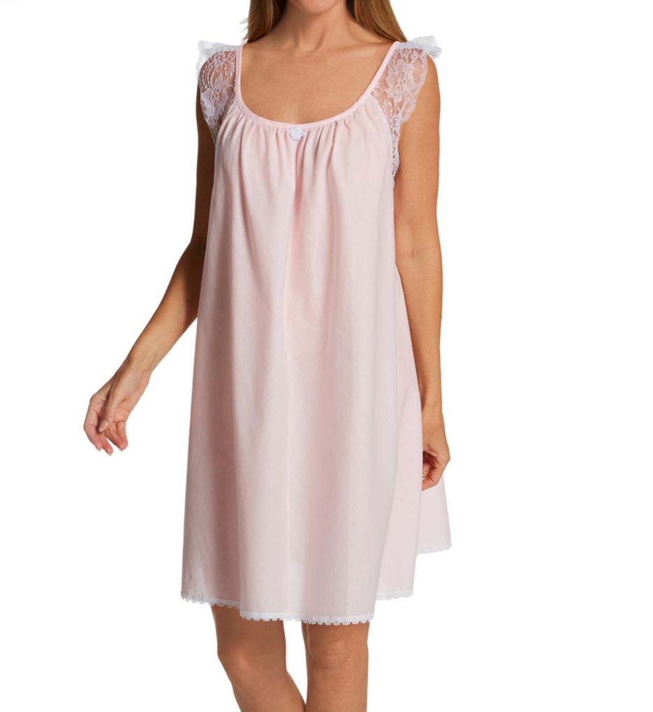 Short Sleeve with Lace Trim Cotton Gown-acs