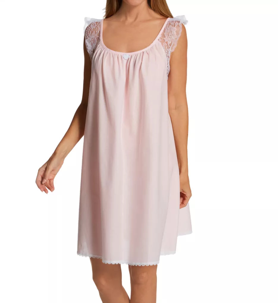 Short Sleeve with Lace Trim Cotton Gown Pink XS