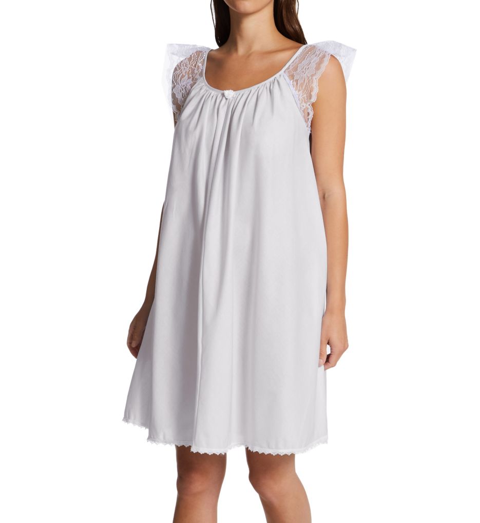 Short Sleeve with Lace Trim Cotton Gown-acs