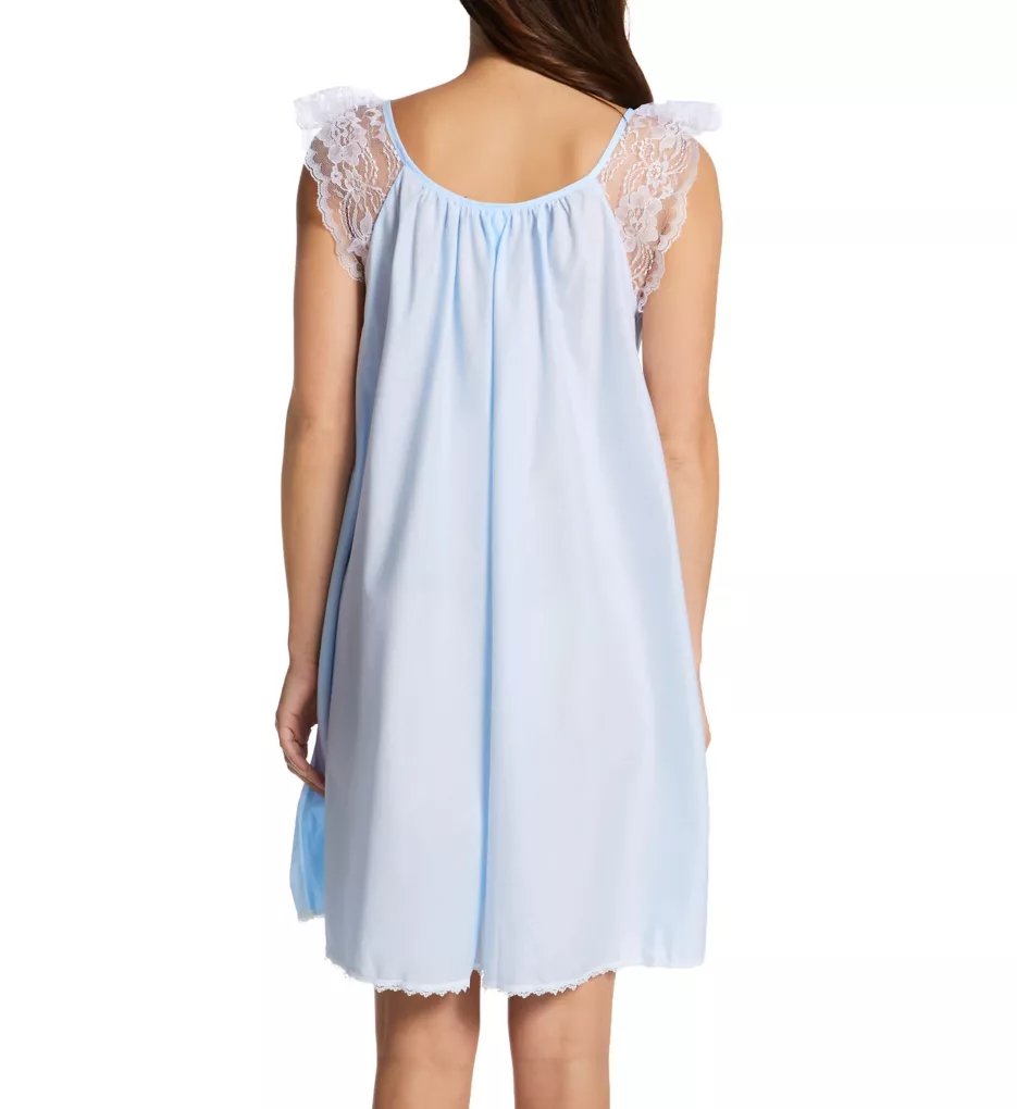Short Sleeve with Lace Trim Cotton Gown Light Blue XS