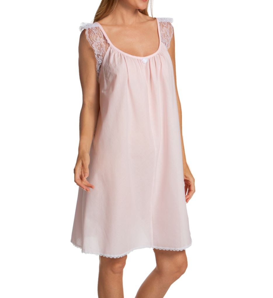 Short Sleeve with Lace Trim Cotton Gown-fs