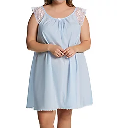 Plus Short Sleeve with Lace Trim Cotton Gown Light Blue XL