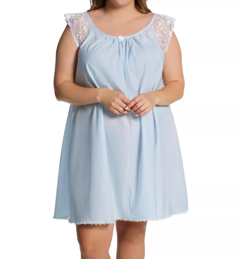 Plus Short Sleeve with Lace Trim Cotton Gown Light Blue XL