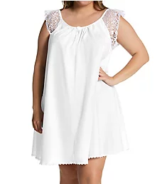 Plus Short Sleeve with Lace Trim Cotton Gown White XL