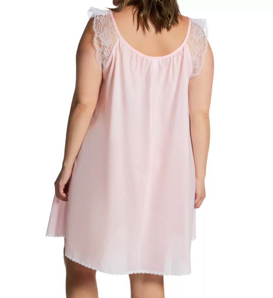 Plus Short Sleeve with Lace Trim Cotton Gown Pink XL