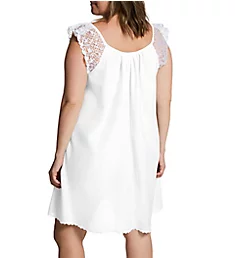Plus Short Sleeve with Lace Trim Cotton Gown White XL