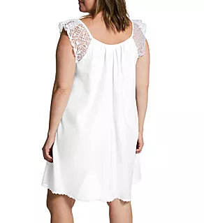 Plus Short Sleeve with Lace Trim Cotton Gown White 2X