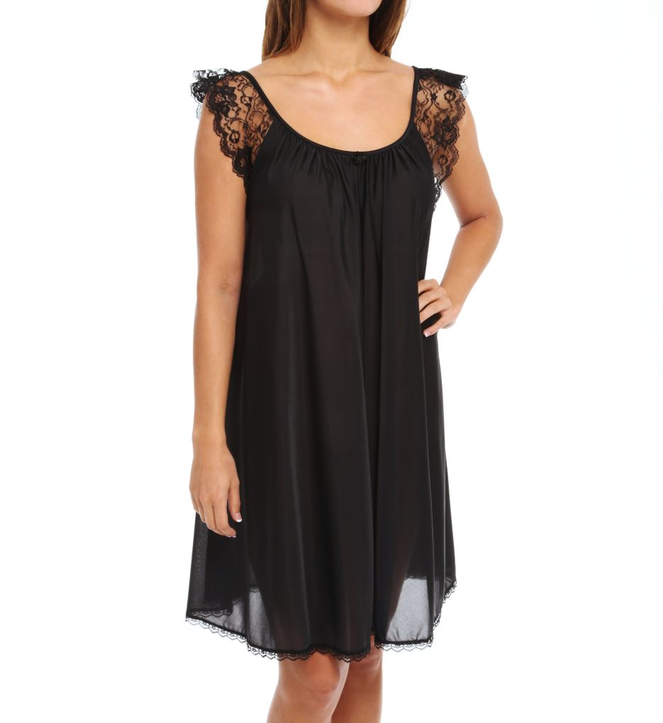 Lace Cap Sleeve Knee Length Nightgown-acs