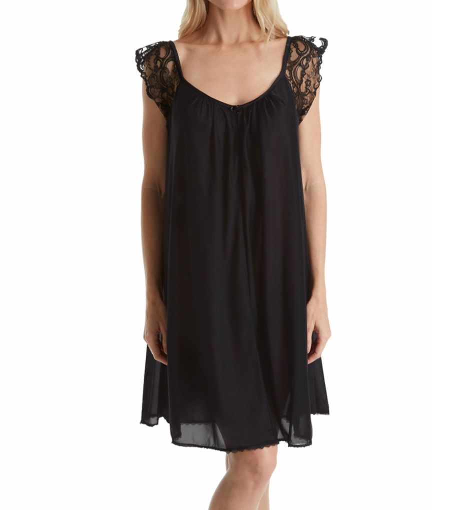 Lace Cap Sleeve Knee Length Nightgown-fs