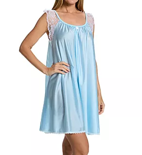 Lace Cap Knee Length Gown Blue L