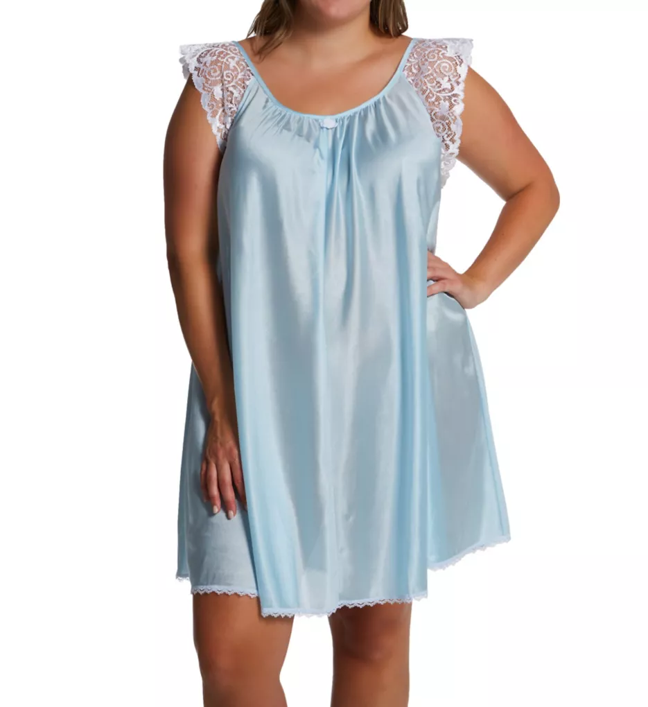 Plus Lace Cap Knee Length Gown Blue XL