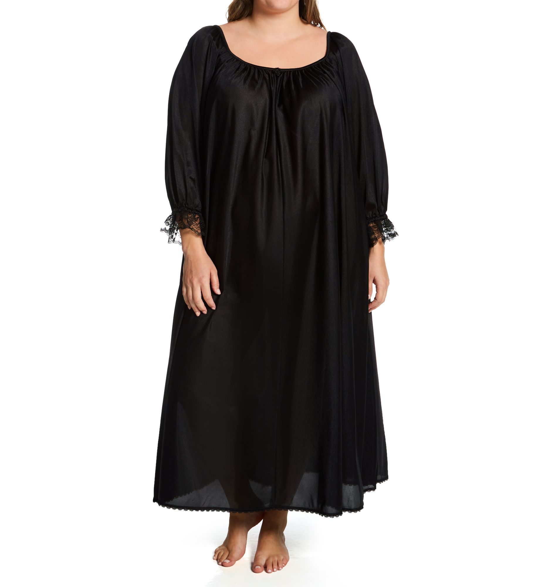 Amanda Rich Women's Plus Long Sleeve Ankle Length Gown in Black | Size: XL | HerRoom.com