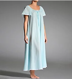 Short Sleeve Long Gown with Eyelet Trim Blue S