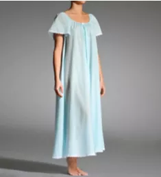 Short Sleeve Long Gown with Eyelet Trim Blue L