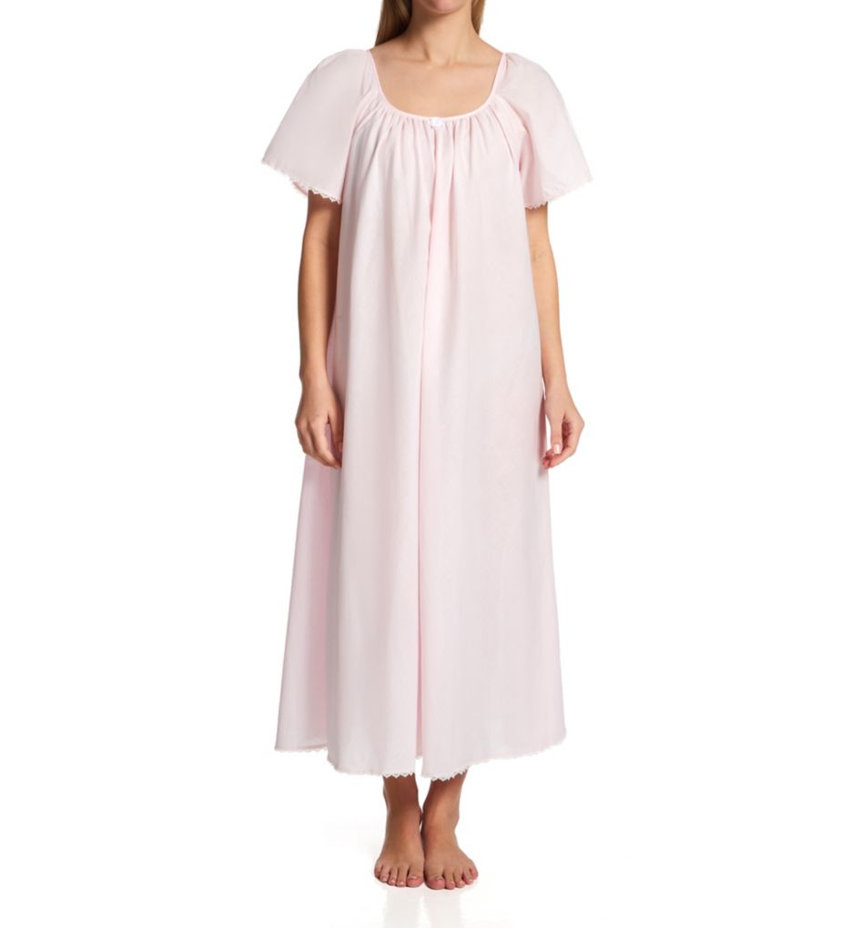 Short Sleeve Long Gown with Eyelet Trim-acs