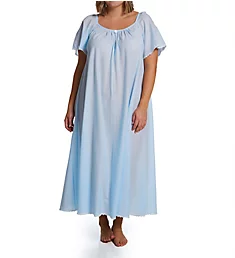 Plus Short Sleeve Long Gown with Eyelet Trim Blue XL