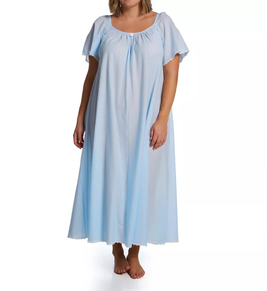 Plus Short Sleeve Long Gown with Eyelet Trim Blue XL