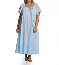 Plus Short Sleeve Long Gown with Eyelet Trim Blue 2X