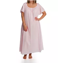 Plus Short Sleeve Long Gown with Eyelet Trim Pink XL