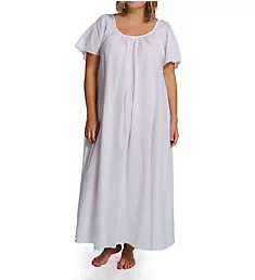 Plus Short Sleeve Long Gown with Eyelet Trim White XL