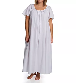 Plus Short Sleeve Long Gown with Eyelet Trim White 2X