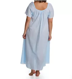 Plus Short Sleeve Long Gown with Eyelet Trim Blue 2X