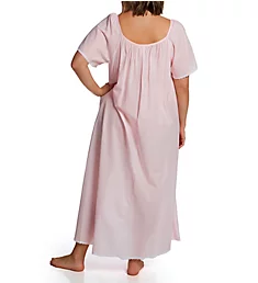 Plus Short Sleeve Long Gown with Eyelet Trim Pink XL