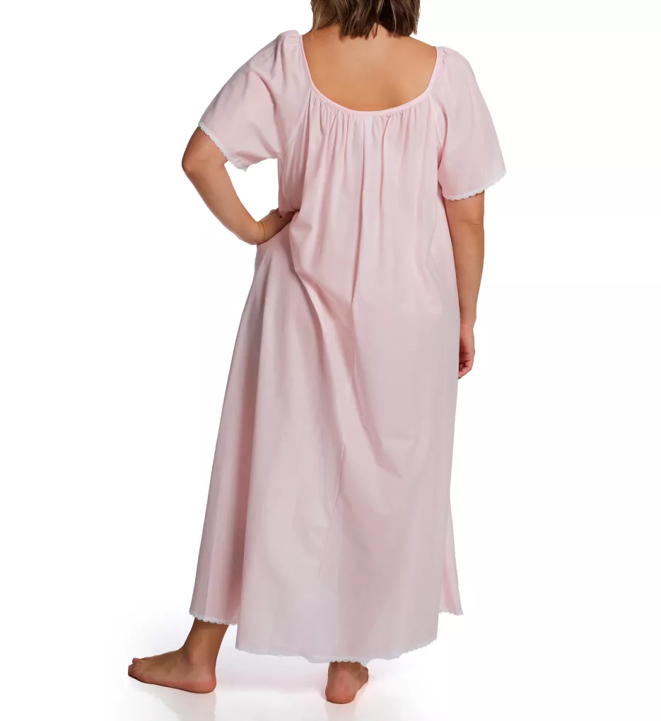 Plus Short Sleeve Long Gown with Eyelet Trim Pink XL