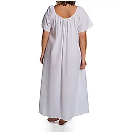 Plus Short Sleeve Long Gown with Eyelet Trim White XL