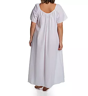 Plus Short Sleeve Long Gown with Eyelet Trim White 2X
