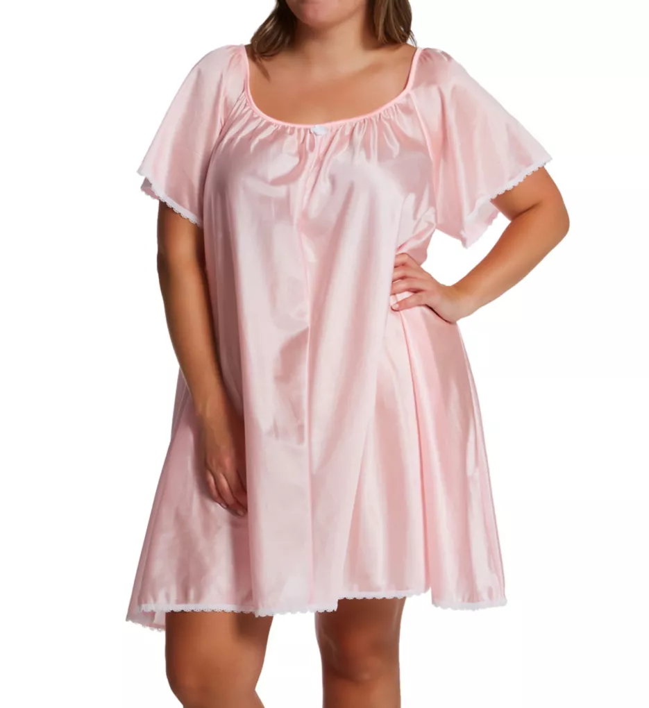 Plus Short Sleeve Knee Length Nightgown Light Pink XL