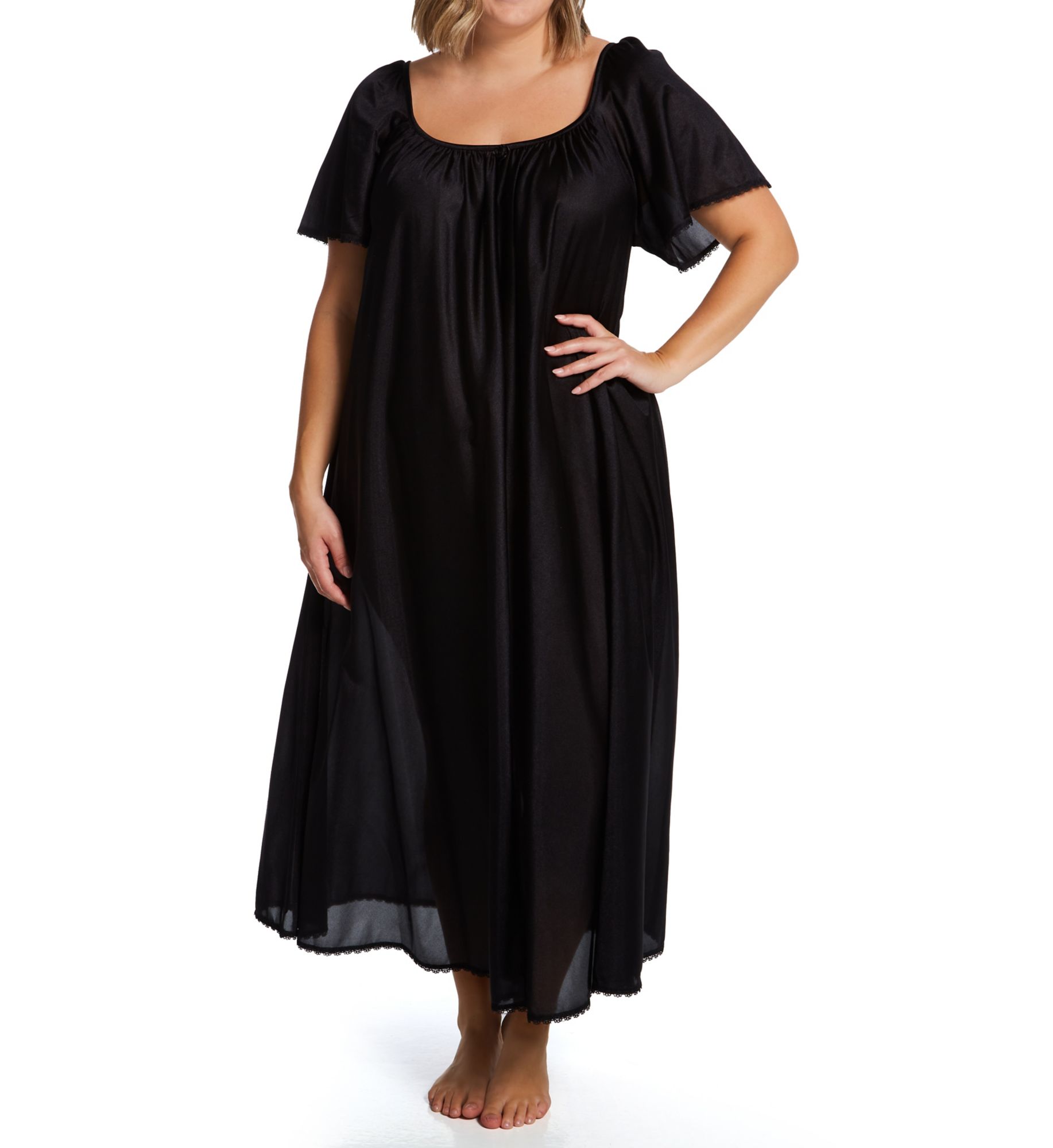 Amanda Rich Women's Plus Cap Sleeve Ankle Length Gown in Black | Size: 2X | HerRoom.com