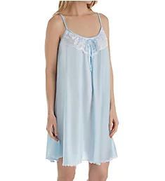 Spaghetti Strap Lace Trim Knee Length Gown Blue XS