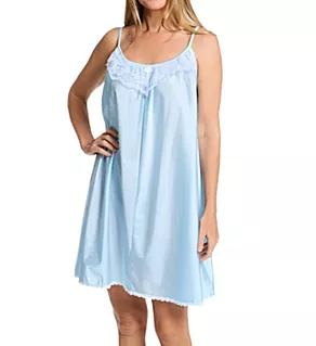 Spaghetti Strap Lace Trim Knee Length Gown Blue L