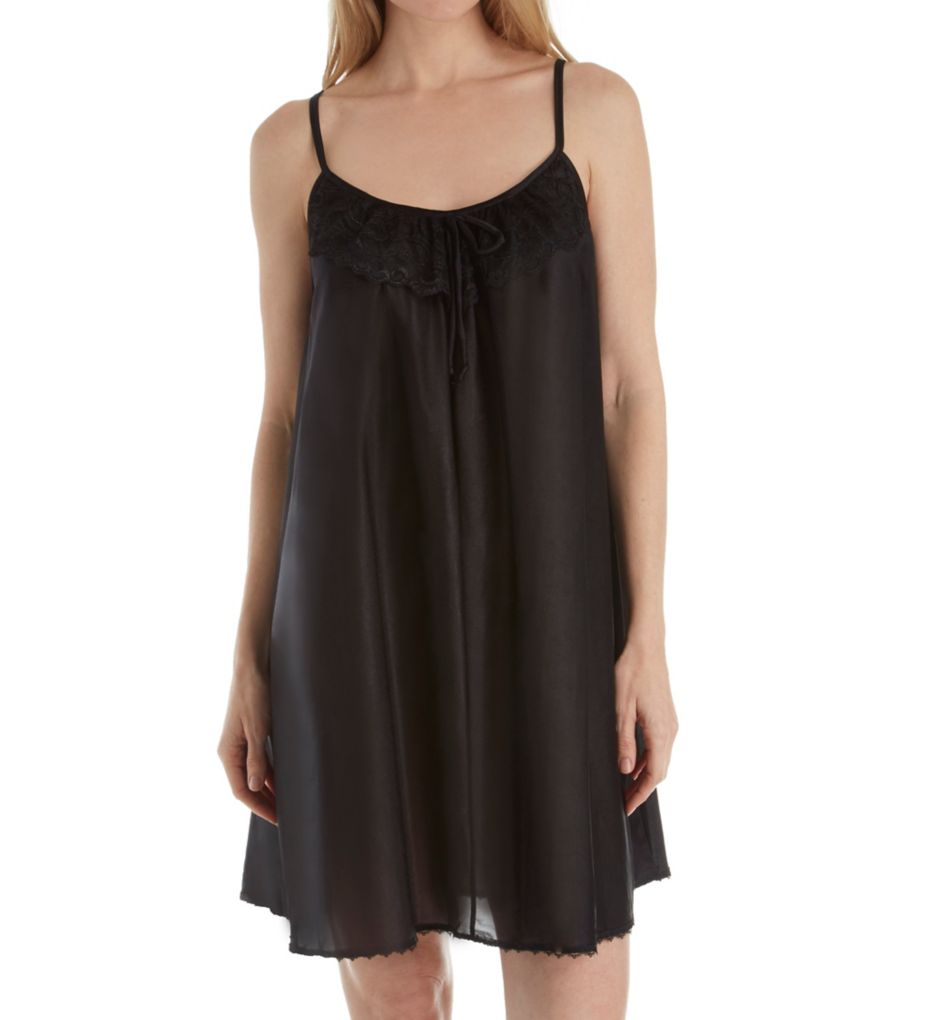 Amanda Rich Spaghetti Strap Lace Trim Knee Length Gown 165-SH - Image 1