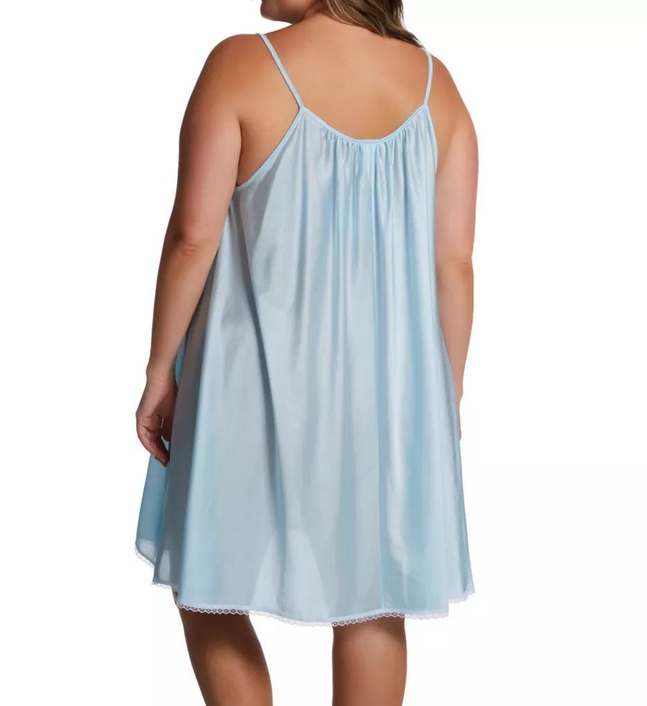 Plus Spaghetti Strap Lace Trim Knee Length Gown Blue XL