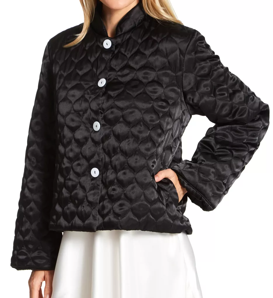 Quilted Satin Bed Jacket Black XS
